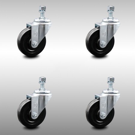 Service Caster 4 Inch SS Hard Rubber Wheel Swivel 1/2 Inch Threaded Stem Caster Set SCC SCC-SSTS20S414-HRS-121315-4